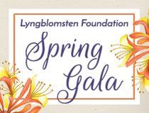 Logo for the Lyngblomsten Foundation Spring Gala, featuring elegant script text and floral decorations.
