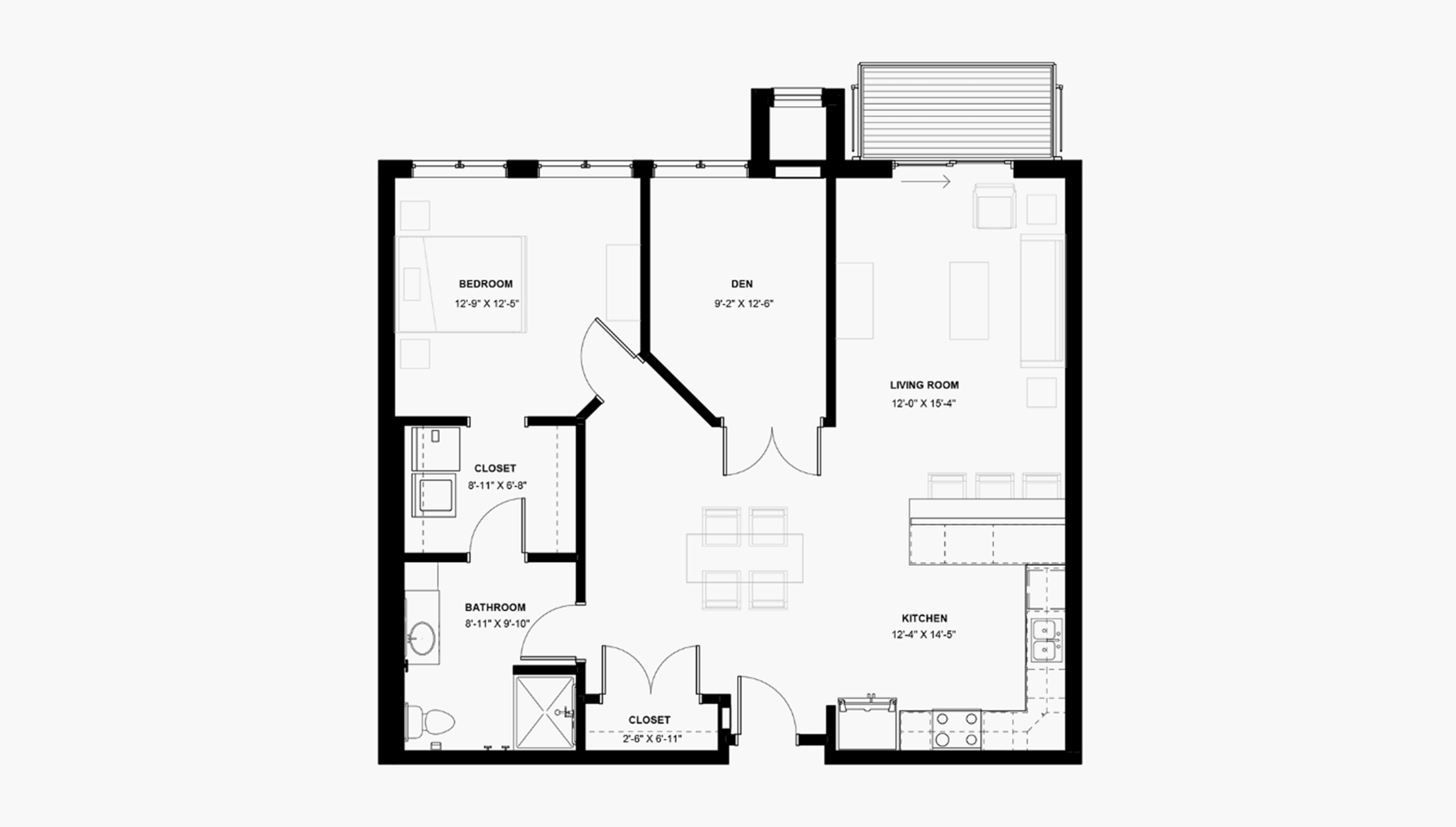 Independent Living 1-Bedroom + Den Floor Plan