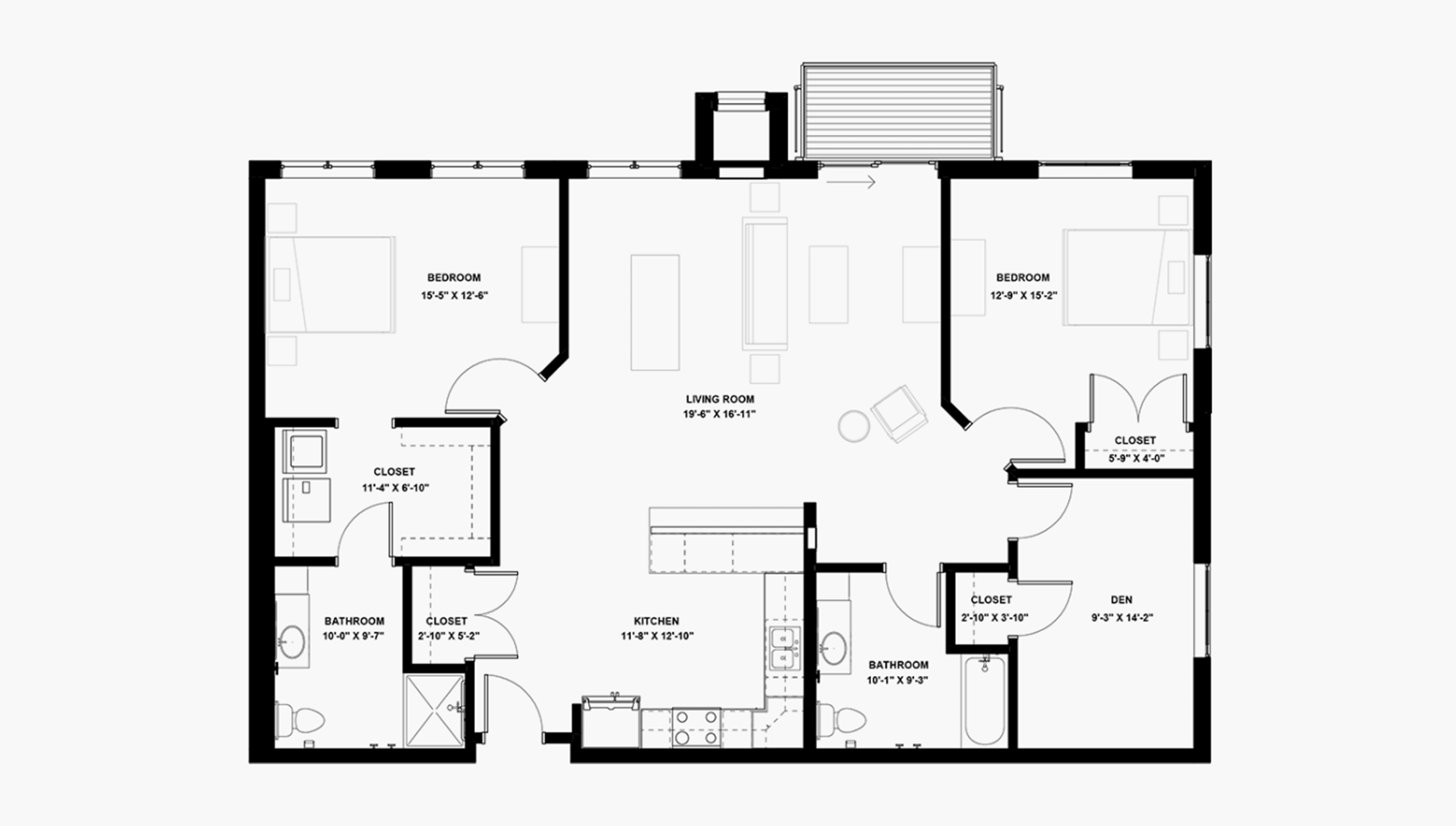 Independent Living 2-Bedroom + Den Floor Plan