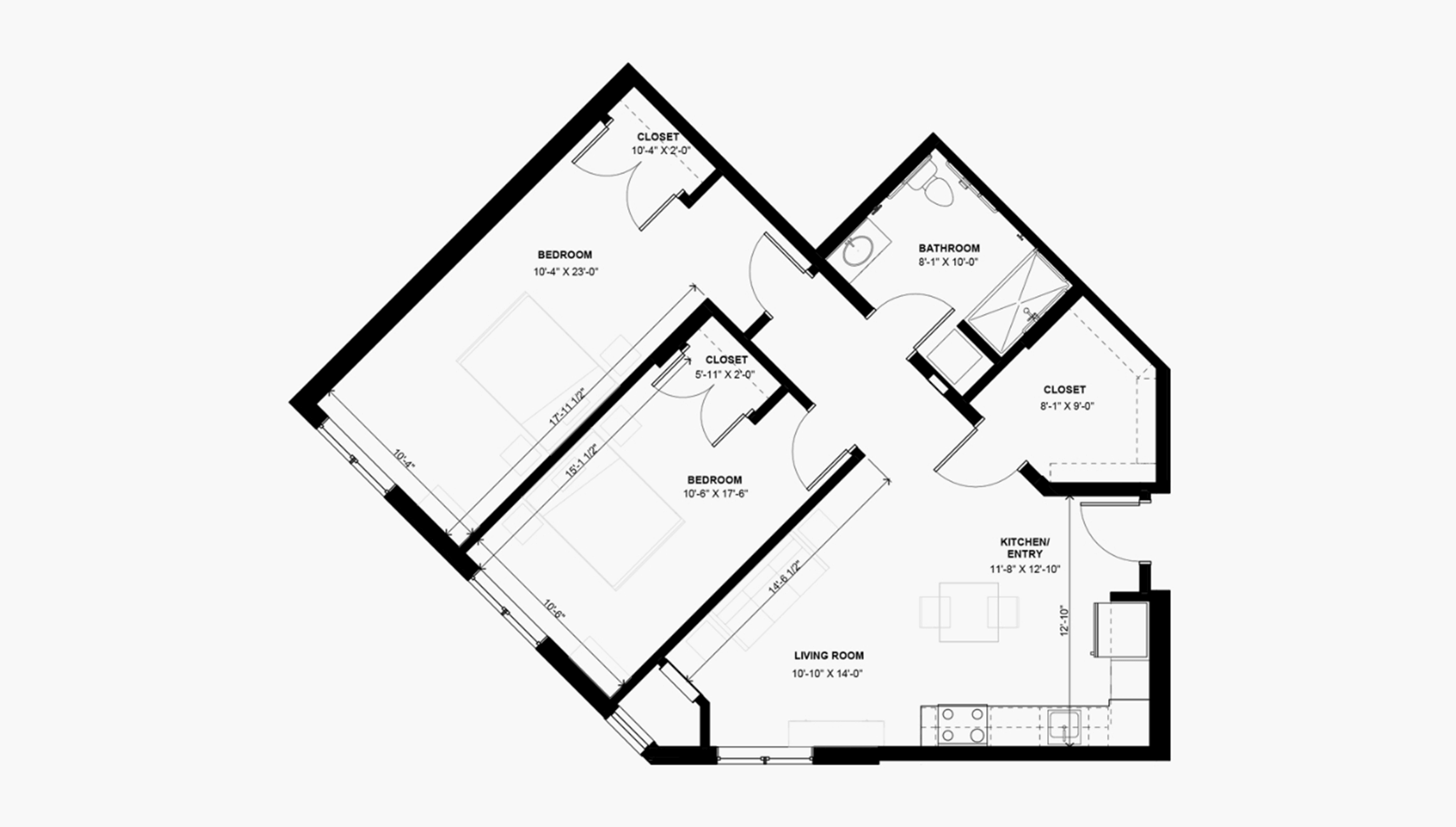 Floor plan for 1-bedroom assisted living apartment