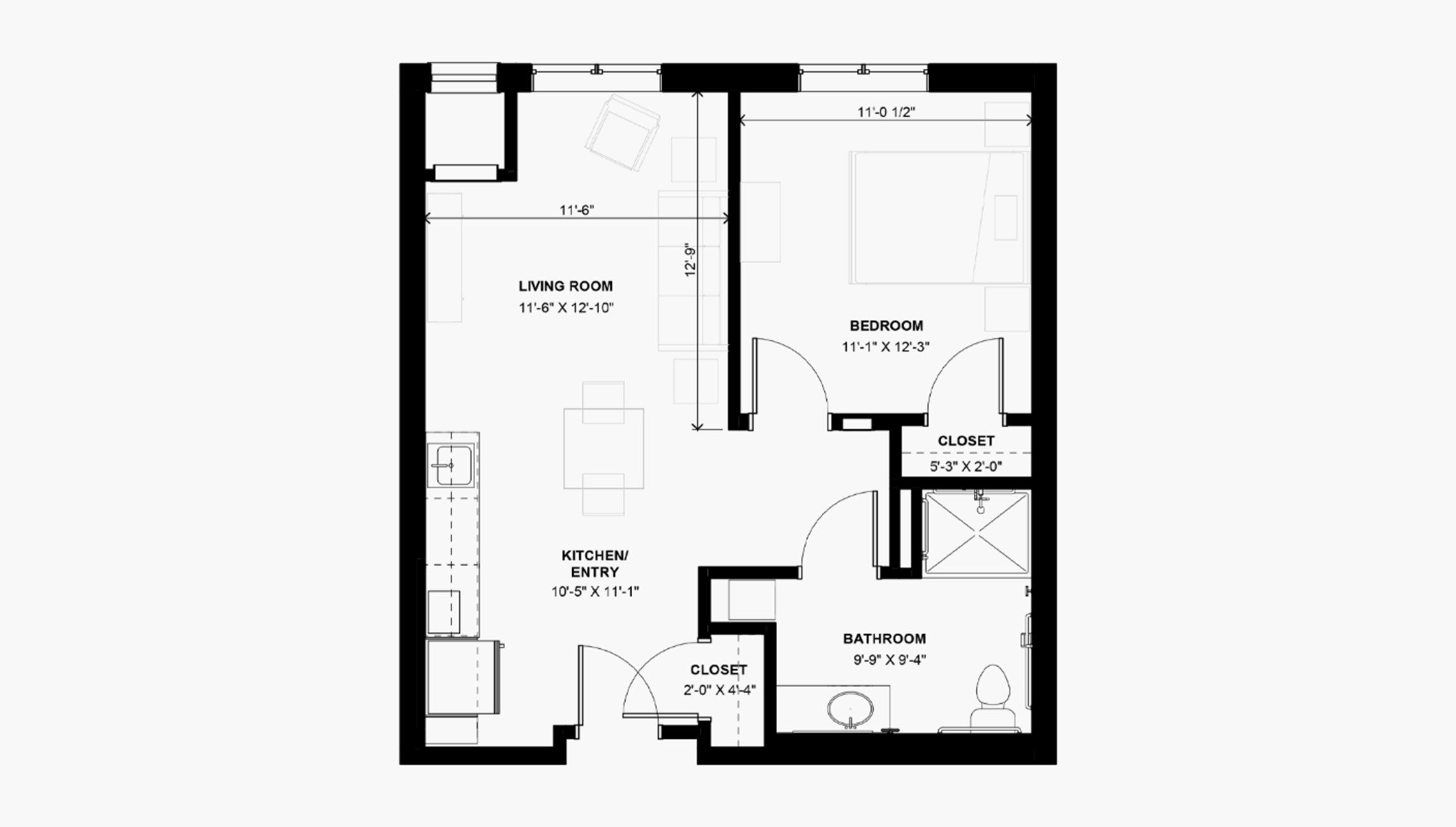 Floor plan of one-bedroom Memory Care apartment