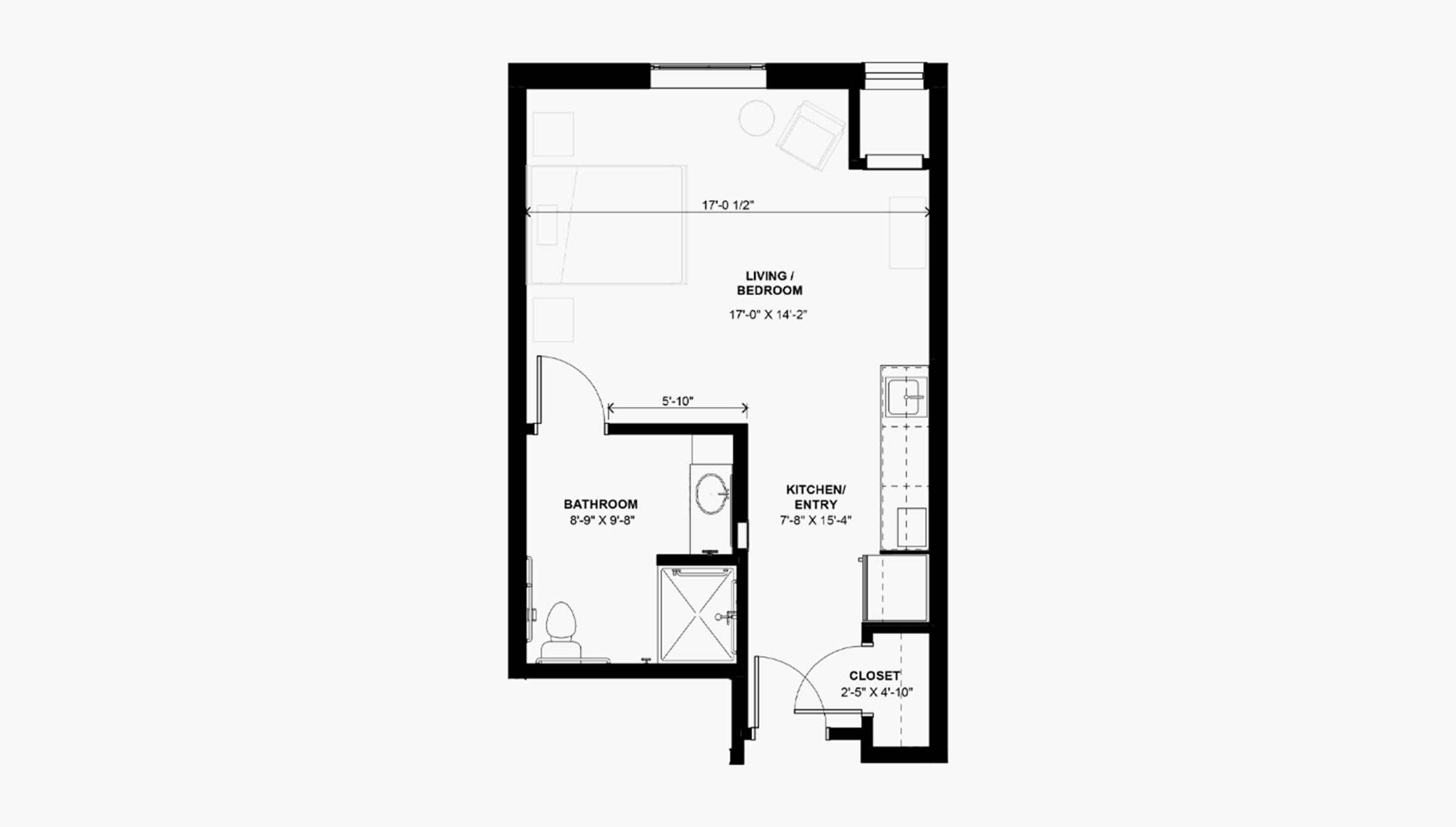 Floor plan of studio Memory Care apartment – layout 2