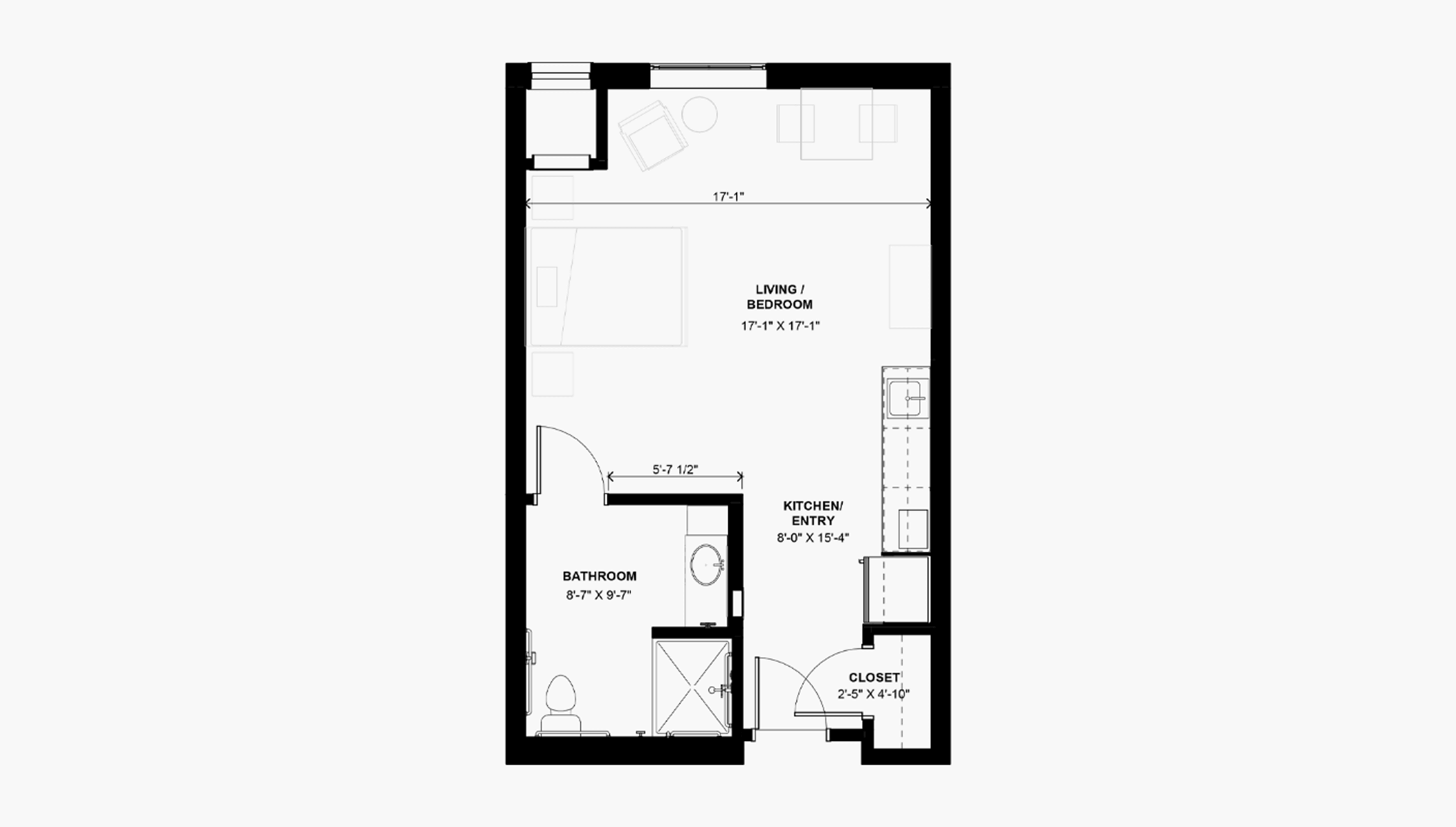 Floor plan of studio Memory Care apartment – layout 1