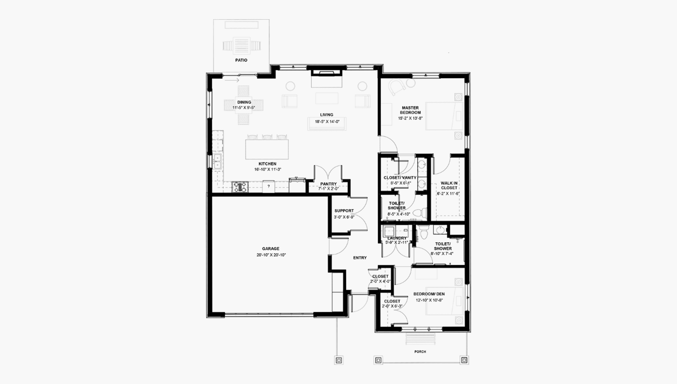 Townhome floor plan A with left-facing garage