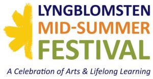 Lyngblomsten Mid-Summer Festival logo featuring a stylized yellow flower and the tagline 'A Celebration of Arts & Lifelong Learning'.
