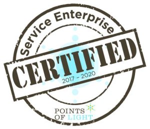 Service Enterprise Certified badge from Points of Light for the years 2017-2020, featuring a circular stamp design.