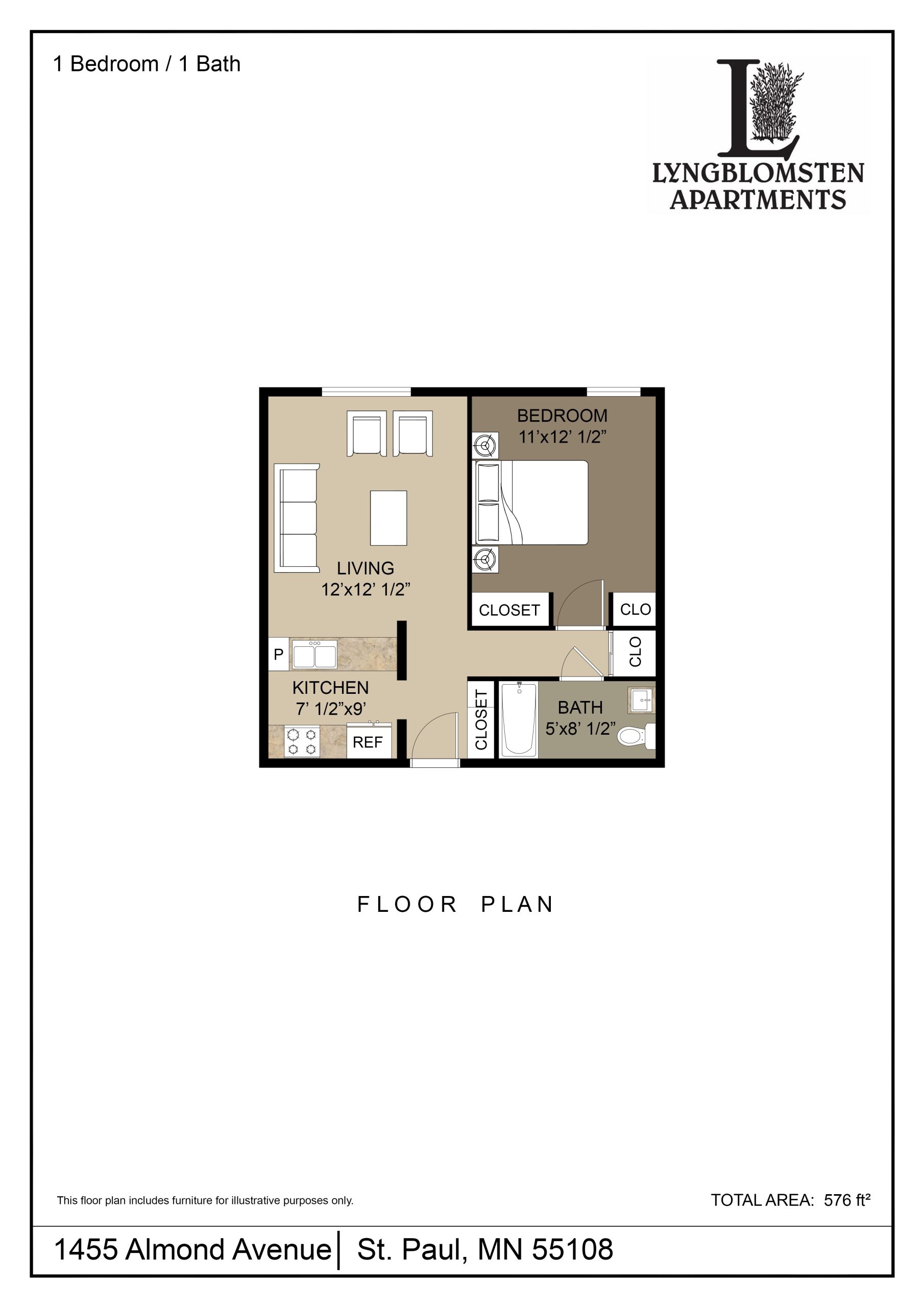 Lyngblomsten Apartments 1-bedroom apartment floor plan