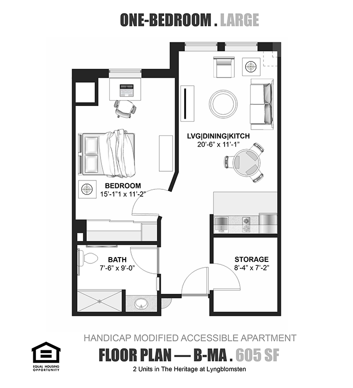 The Heritage 1-Bedroom (L) Floor Plan
