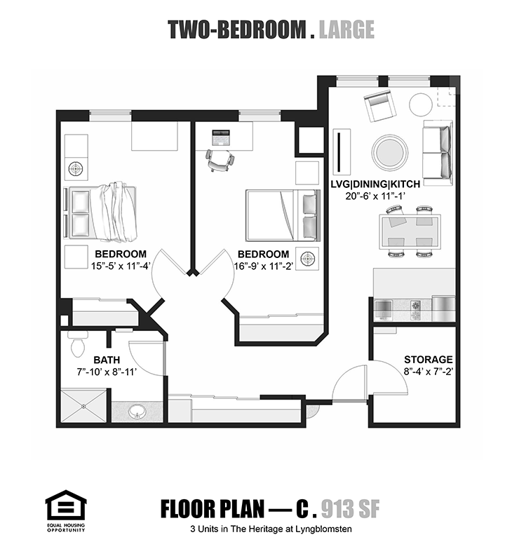 The Heritage 2-Bedroom (L) Floor Plan