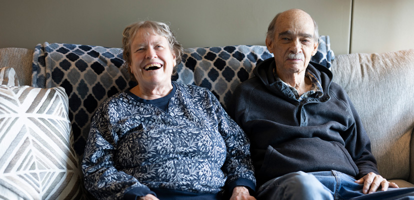 Couple Sitting on a couch in the Lyngblomsten Care Center